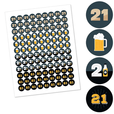 Cheers and Beers to 21 Years - 21st Birthday Party Round Candy Sticker Favors - Labels Fit Hershey's Kisses (1 sheet of 108)