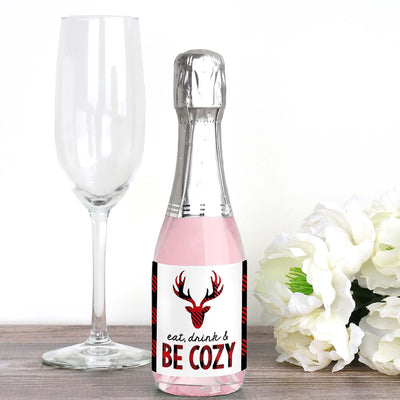 Prancing Plaid - Mini Wine and Champagne Bottle Label Stickers - Reindeer Holiday & Christmas Party Favor Gift - For Women and Men - Set of 16