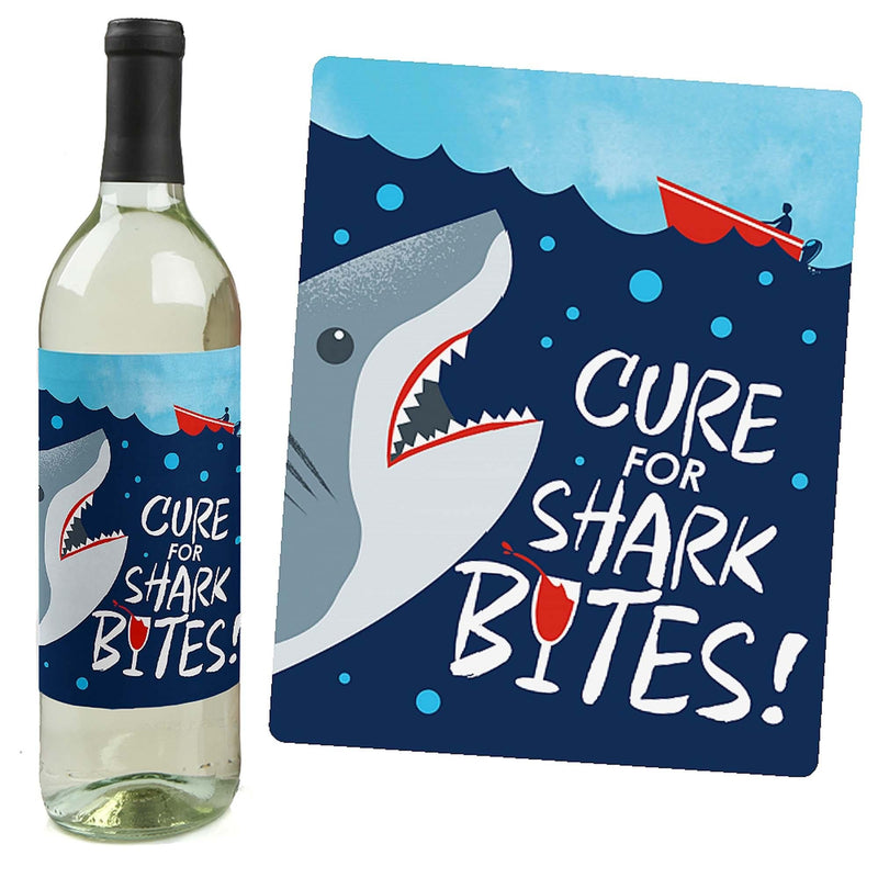 Shark Zone - Jawsome Shark Party Decorations for Women and Men - Wine Bottle Label Stickers - Set of 4