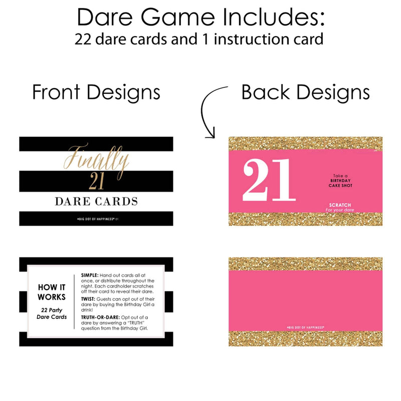 Finally 21 Girl - 21st Birthday - 21st Birthday Party Scratch Off Dare Cards - 22 ct