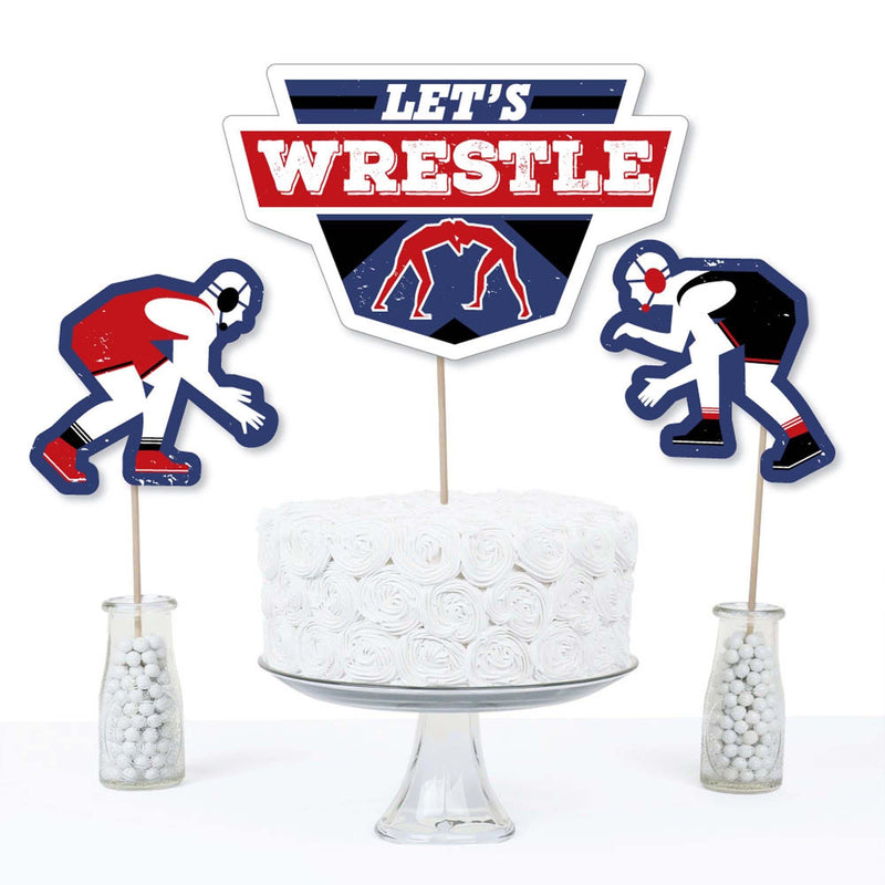 Own The Mat - Wrestling - Birthday Party or Wrestler Party Centerpiece Sticks - Table Toppers - Set of 15