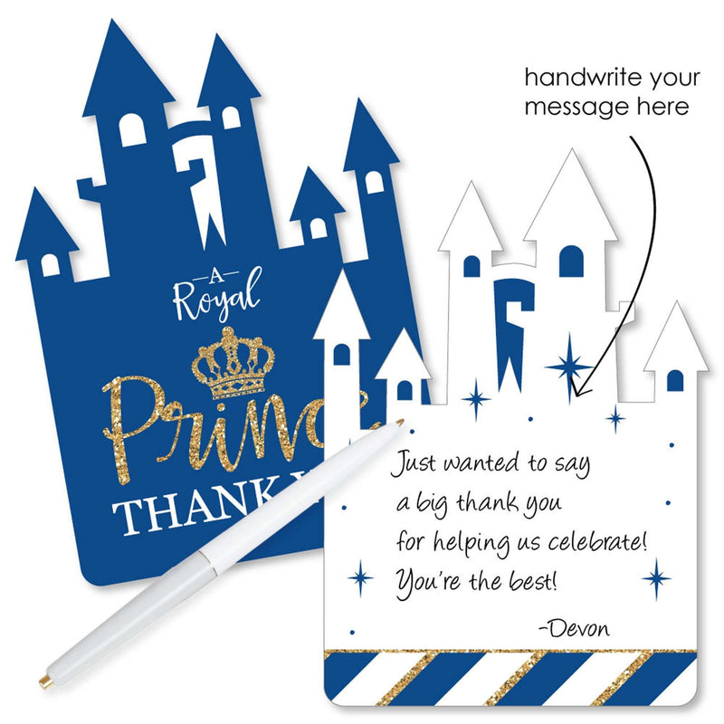 Royal Prince Charming - Shaped Thank You Cards - Baby Shower or Birthday Party Thank You Note Cards with Envelopes - Set of 12