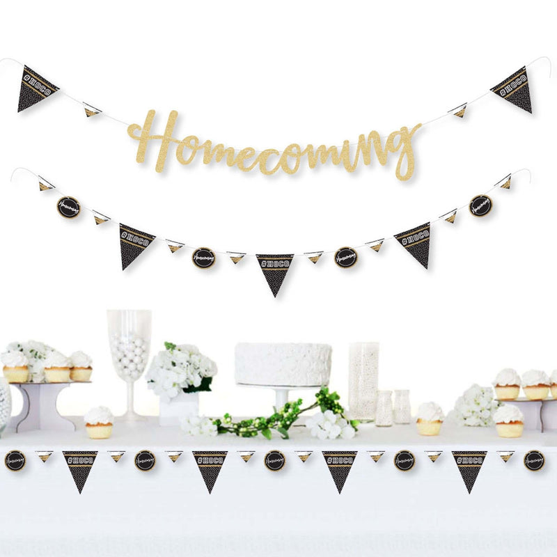 HOCO Dance - Homecoming Letter Banner Decoration - 36 Banner Cutouts and No-Mess Real Gold Glitter Homecoming Banner Letters