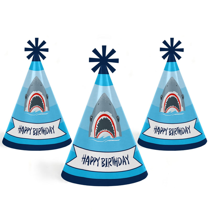 Shark Zone - Cone Jawsome Shark Party or Birthday Party - Happy Birthday Party Hats for Kids and Adults - Set of 8 (Standard Size)