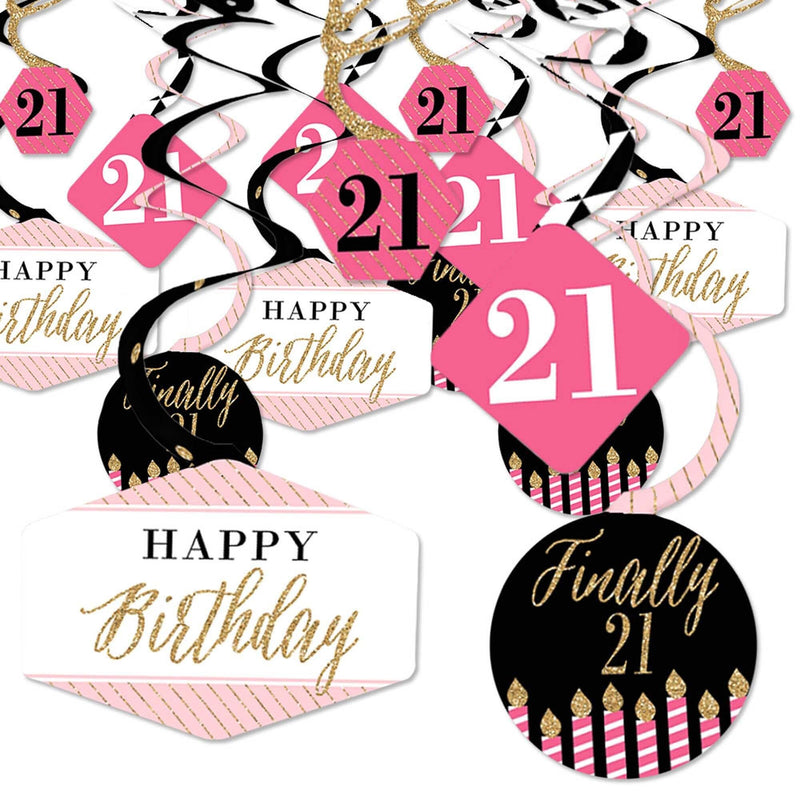 Finally 21 Girl - 21st Birthday Party Hanging Decor - Party Decoration Swirls - Set of 40