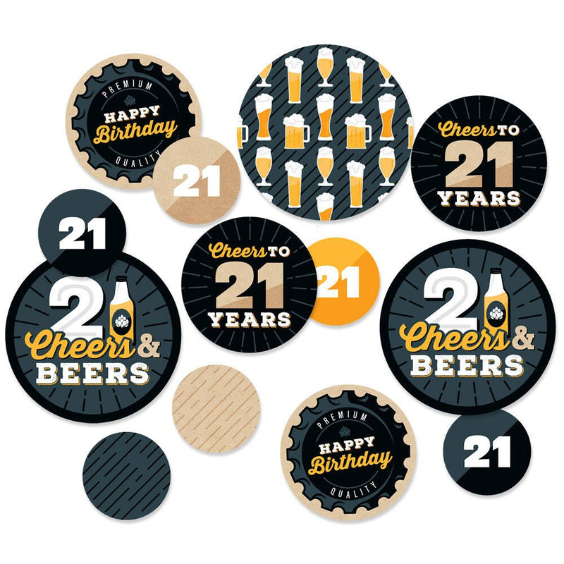 Cheers and Beers to 21 Years - 21st Birthday Party Giant Circle Confetti - Party Decorations - Large Confetti 27 Count