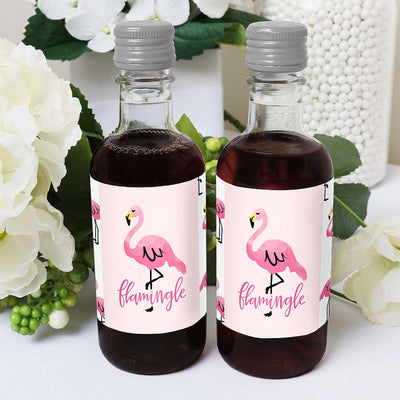 Pink Flamingo - Party Like a Pineapple - Mini Wine and Champagne Bottle Label Stickers - Baby Shower or Birthday Party Favor Gift - For Women and Men - Set of 16