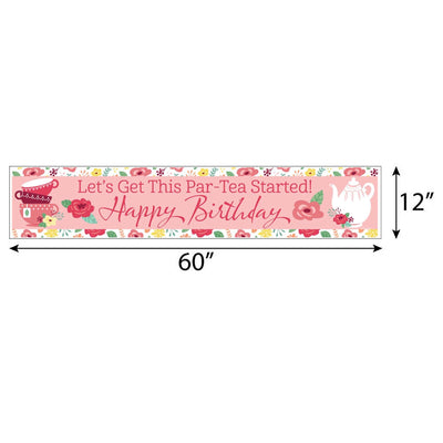 Floral Let's Par-Tea - Happy Birthday Garden Tea Party Decorations Party Banner