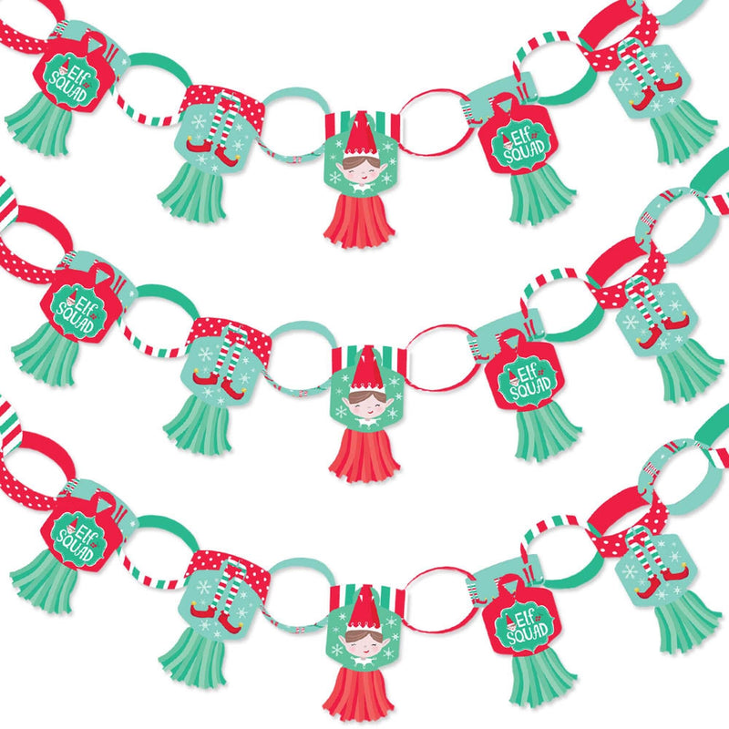 Elf Squad - 90 Chain Links and 30 Paper Tassels Decoration Kit - Kids Elf Christmas and Birthday Party Paper Chains Garland - 21 feet