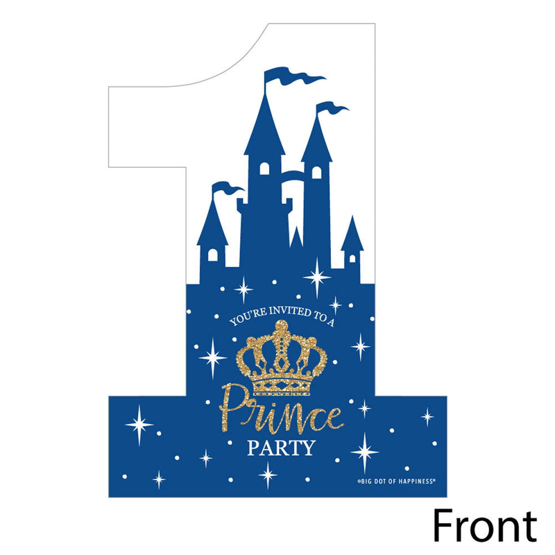 1st Birthday Royal Prince Charming - Shaped Fill-In Invitations - First Birthday Party Invitation Cards with Envelopes - Set of 12