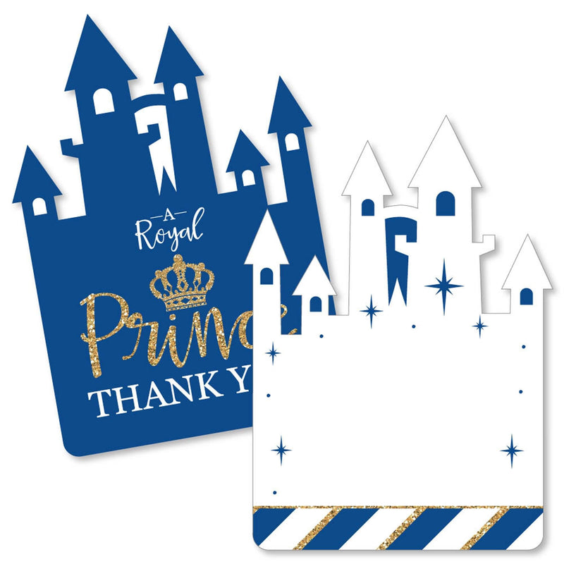 Royal Prince Charming - Shaped Thank You Cards - Baby Shower or Birthday Party Thank You Note Cards with Envelopes - Set of 12