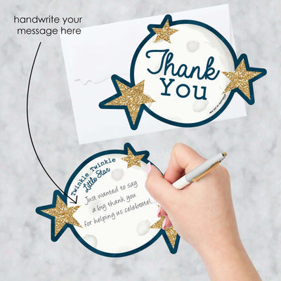 Twinkle Twinkle Little Star - Shaped Thank You Cards - Baby Shower or Birthday Party Thank You Note Cards with Envelopes - Set of 12