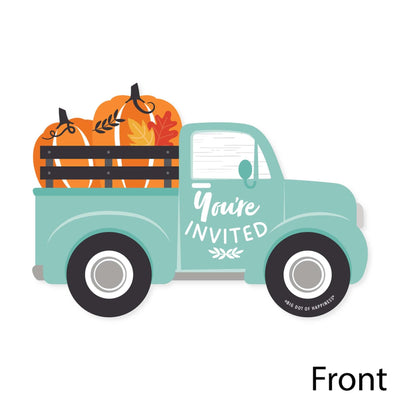 Happy Fall Truck - Shaped Fill-In Invitations - Harvest Pumpkin Party Invitation Cards with Envelopes - Set of 12