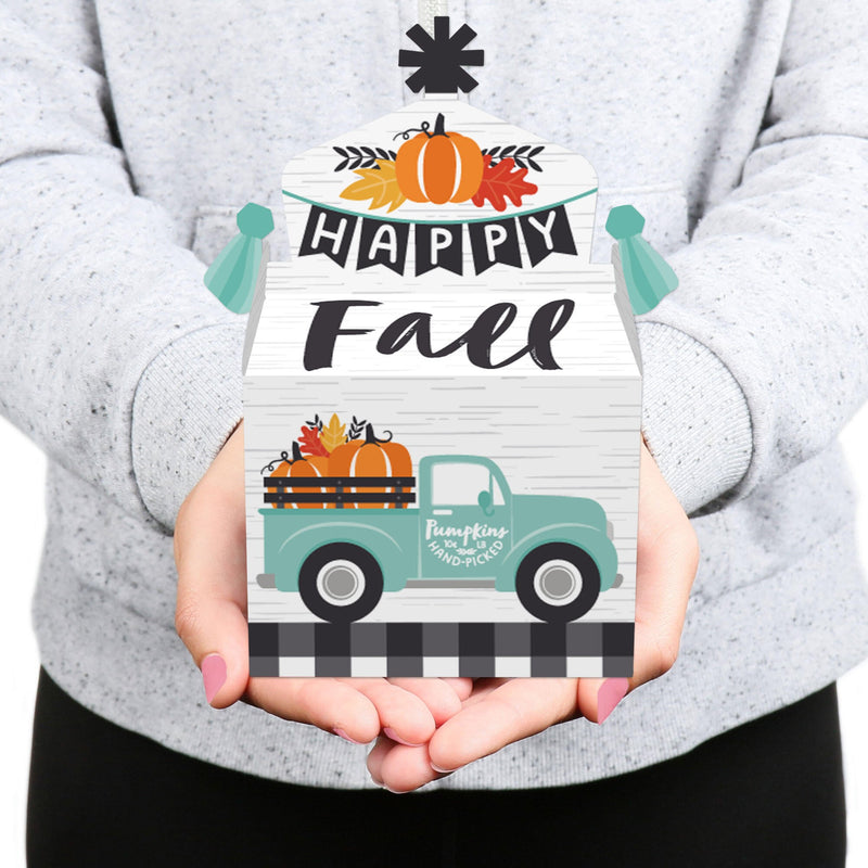 Happy Fall Truck - Treat Box Party Favors - Harvest Pumpkin Party Goodie Gable Boxes - Set of 12