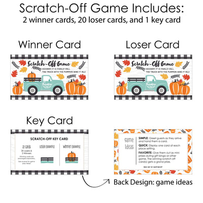 Happy Fall Truck - Harvest Pumpkin Party Game Scratch Off Cards - 22 Count