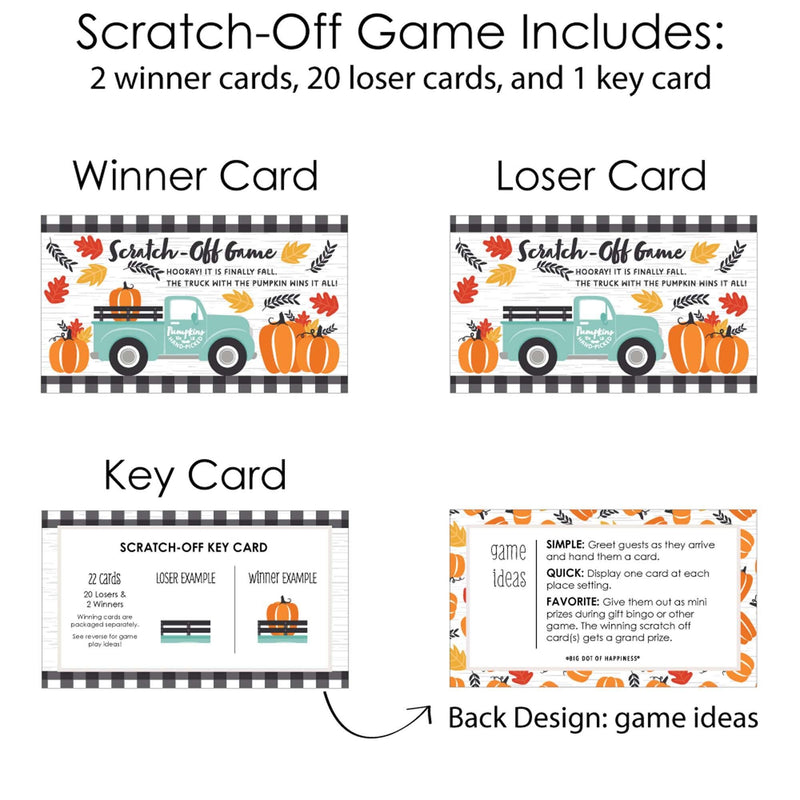 Happy Fall Truck - Harvest Pumpkin Party Game Scratch Off Cards - 22 Count