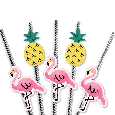 Pink Flamingo - Party Like a Pineapple - Paper Straw Decor - Baby Shower or Birthday Party Striped Decorative Straws - Set of 24