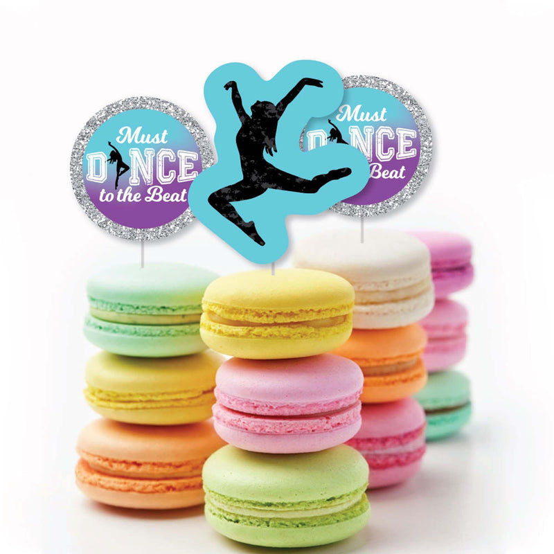 Must Dance to the Beat - Dance - Dessert Cupcake Toppers - Birthday Party or Dance Party Clear Treat Picks - Set of 24