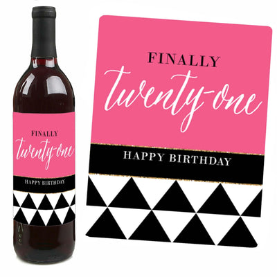 Finally 21 - Girl - Decorations for Women - Wine Bottle Labels Birthday Gift - Set of 4