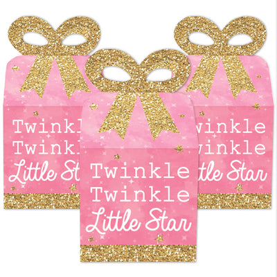 Pink Twinkle Twinkle Little Star - Square Favor Gift Boxes - Baby Shower or Birthday Party Bow Boxes - Set of 12