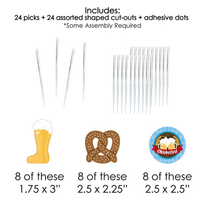 Oktoberfest - Dessert Cupcake Toppers - German Beer Festival Clear Treat Picks - Set of 24