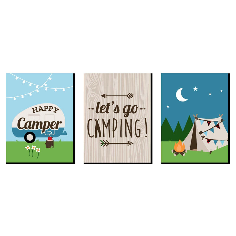 Happy Camper - Nursery Wall Art, Kids Room Decor and Camping Home Decorations - 7.5 x 10 inches - Set of 3 Prints