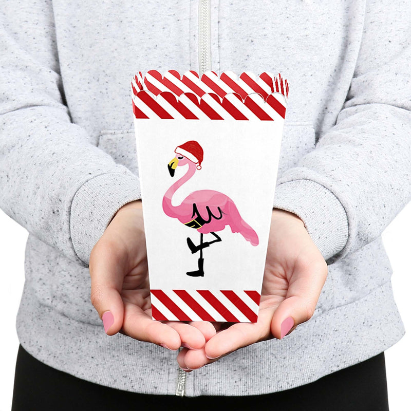 Flamingle Bells - Tropical Flamingo Christmas Party Favor Popcorn Treat Boxes - Set of 12