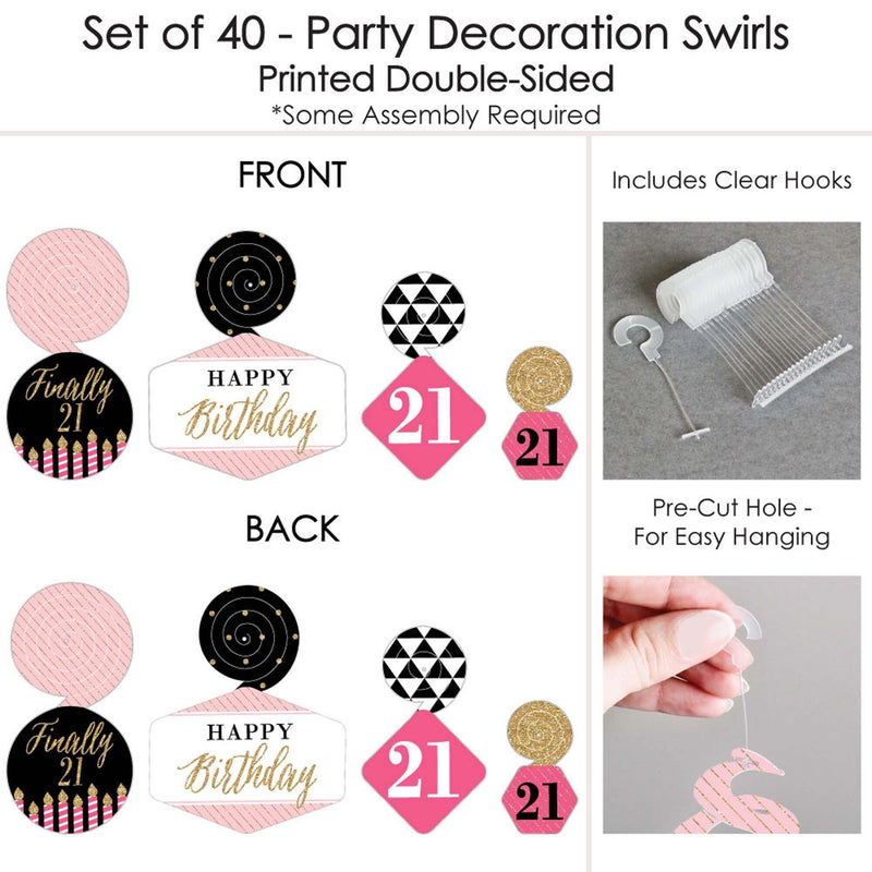 Finally 21 Girl - 21st Birthday Party Hanging Decor - Party Decoration Swirls - Set of 40