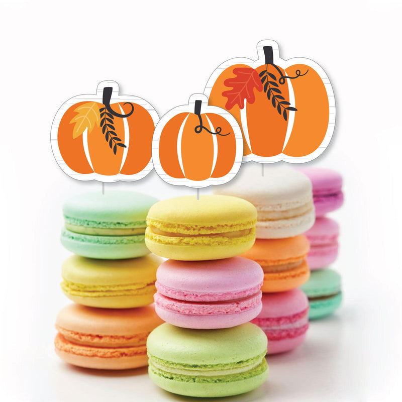 Fall Pumpkin - Dessert Cupcake Toppers - Halloween or Thanksgiving Party Clear Treat Picks - Set of 24