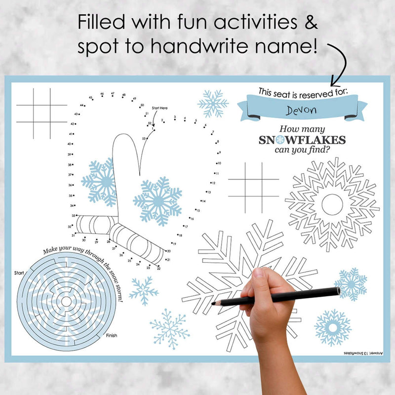 Winter Wonderland - Paper Snowflake Holiday Party and Winter Wedding Coloring Sheets - Activity Placemats - Set of 16