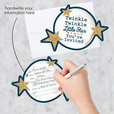 Twinkle Twinkle Little Star - Shaped Fill-In Invitations - Baby Shower or Birthday Party Invitation Cards with Envelopes - Set of 12