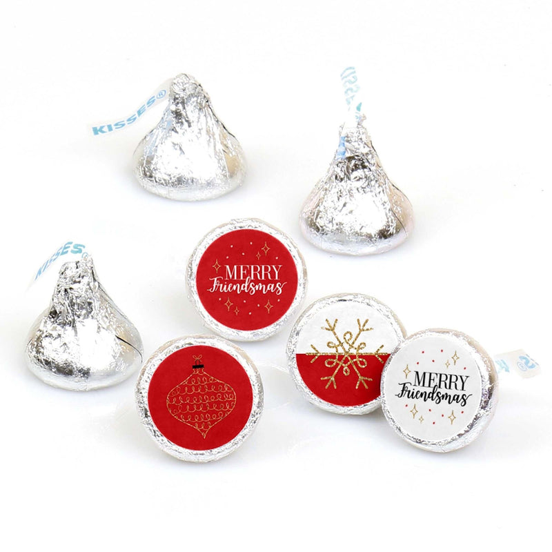 Red and Gold Friendsmas - Friends Christmas Party Round Candy Sticker Favors - Labels Fit Hershey&