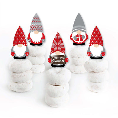 Christmas Gnomes - Dessert Cupcake Toppers - Holiday Party Clear Treat Picks - Set of 24