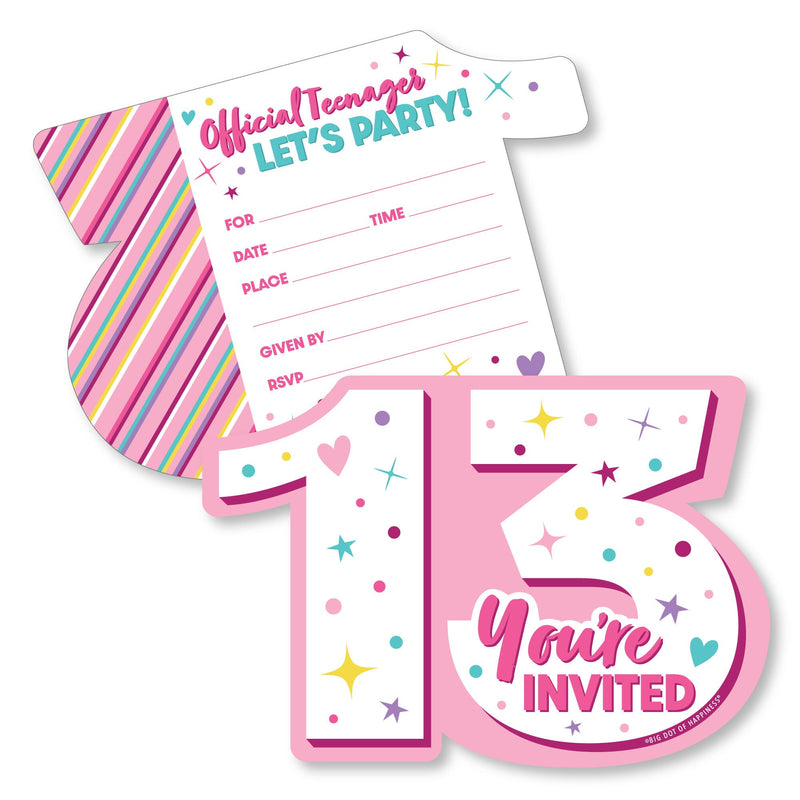 Girl 13th Birthday - Shaped Fill-In Invitations - Official Teenager Birthday Party Invitation Cards with Envelopes - Set of 12