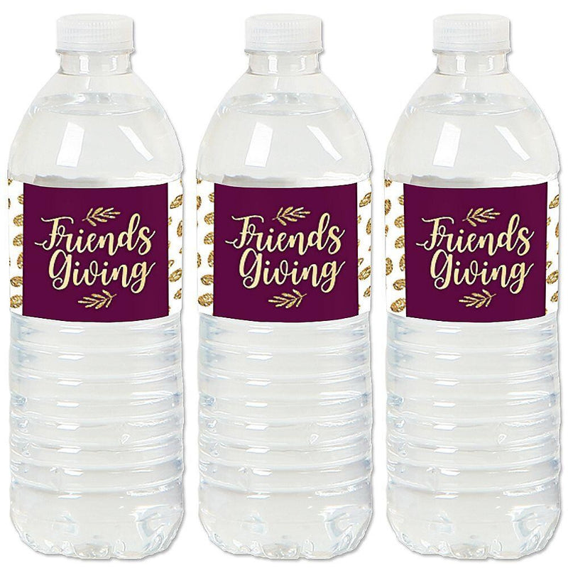 Elegant Thankful for Friends - Friendsgiving Thanksgiving Party Water Bottle Sticker Labels - Set of 20