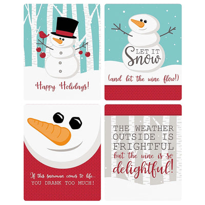 Let It Snow - Snowman - Holiday and Christmas Party Decorations for Women and Men - Wine Bottle Label Stickers - Set of 4