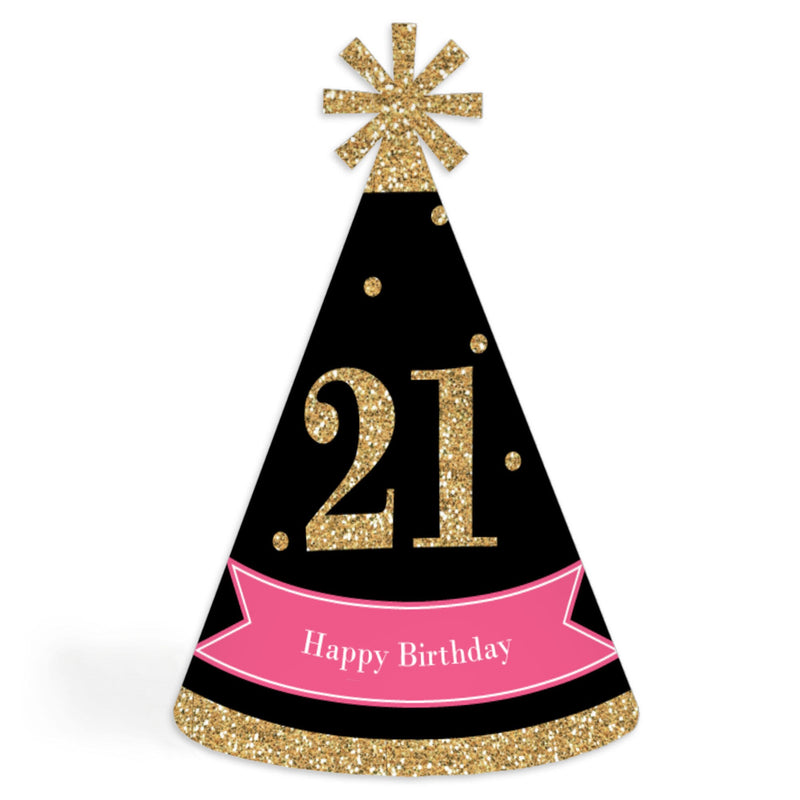 Finally 21 Girl - 21st Birthday - Cone Happy Birthday Party Hats for Adults - Set of 8 (Standard Size)