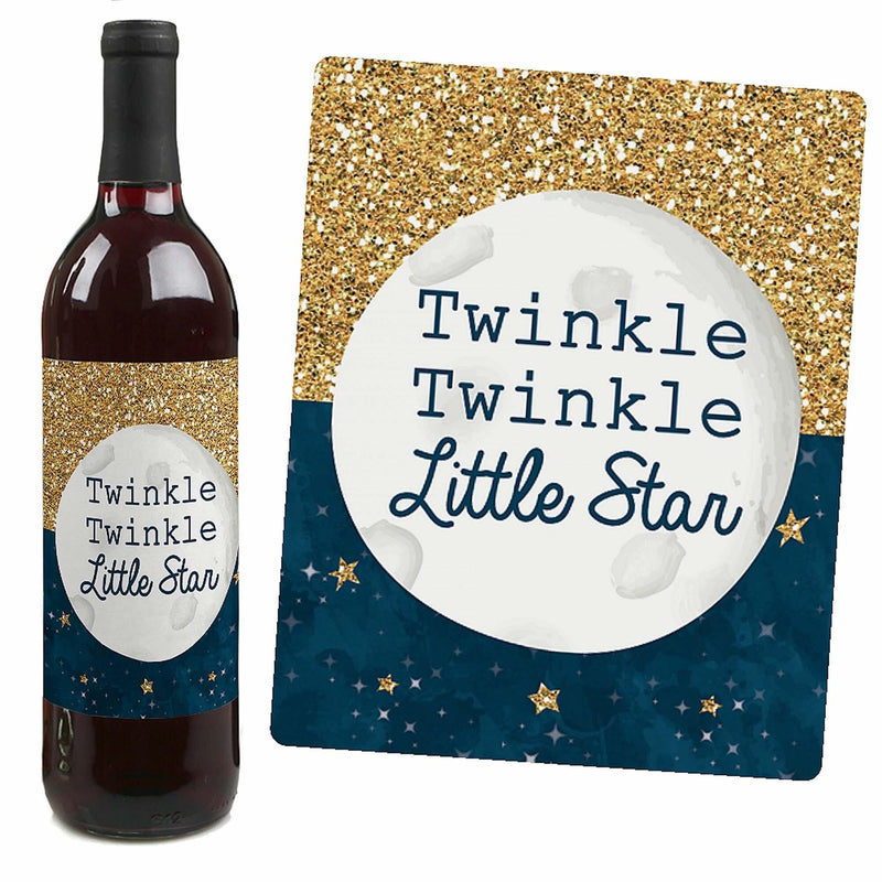 Twinkle Twinkle Little Star - Baby Shower or Birthday Party Decorations for Women and Men - Wine Bottle Label Stickers - Set of 4