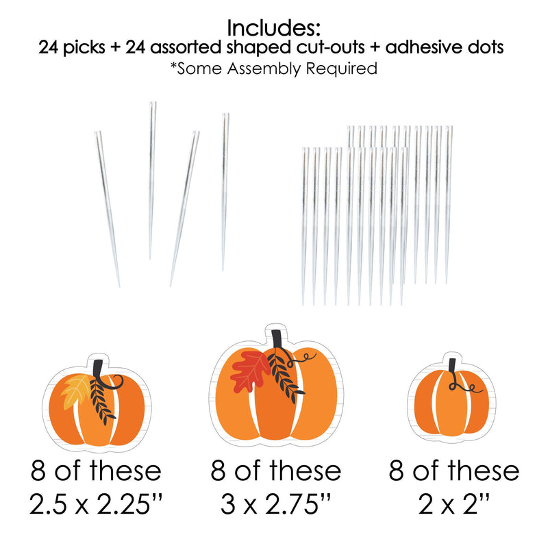 Fall Pumpkin - Dessert Cupcake Toppers - Halloween or Thanksgiving Party Clear Treat Picks - Set of 24