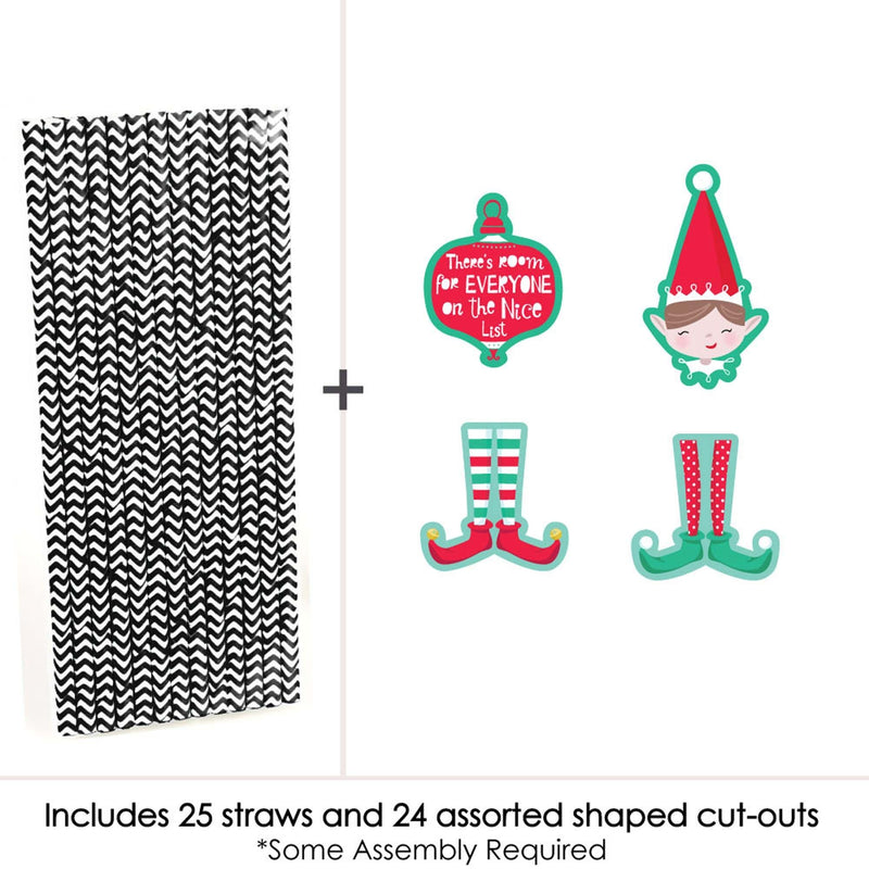 Big Dot of Happiness Elf Squad - Paper Straw Decor - Kids Elf Christmas and Birthday Party Striped Decorative Straws - Set of 24