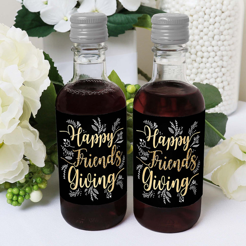 Elegant Thankful for Friends - Mini Wine and Champagne Bottle Label Stickers - Friendsgiving Thanksgiving Party Favor Gift - For Women and Men - Set of 16