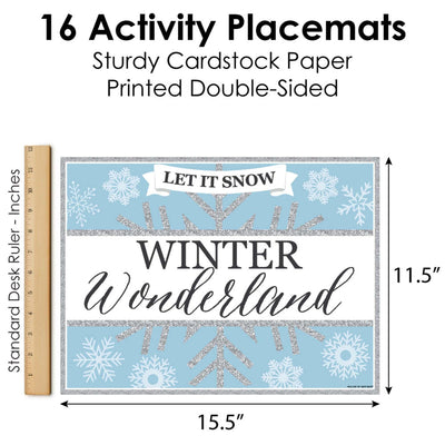 Winter Wonderland - Paper Snowflake Holiday Party and Winter Wedding Coloring Sheets - Activity Placemats - Set of 16