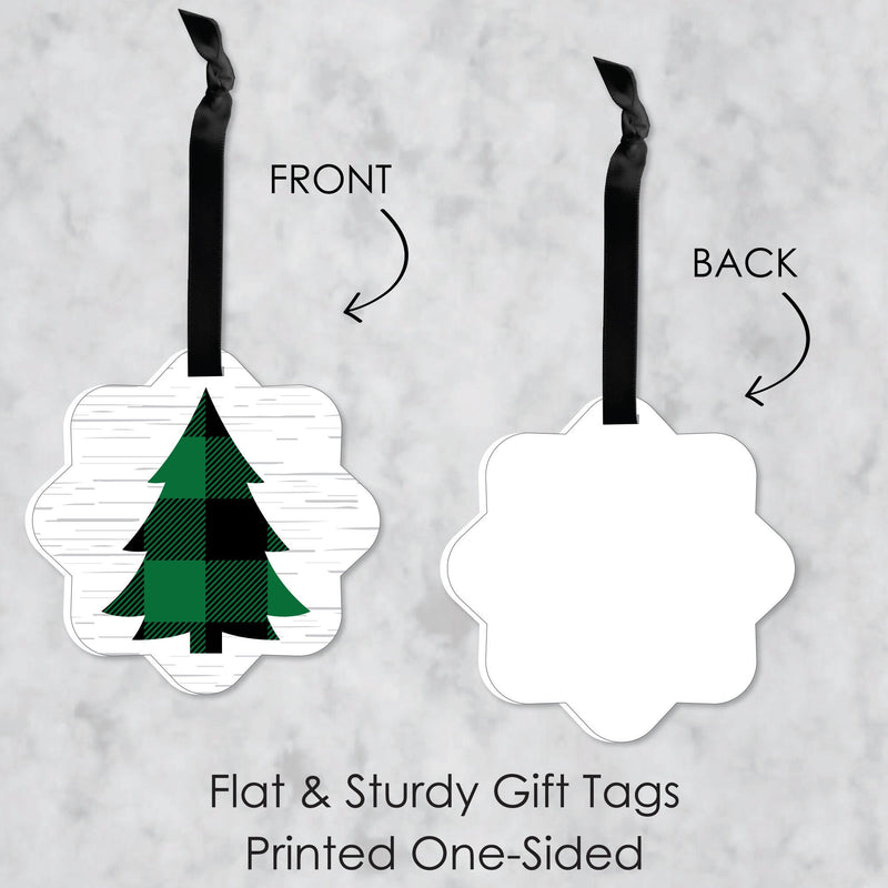 Holiday Plaid Trees - Assorted Hanging Buffalo Plaid Christmas Party Favor Tags - Gift Tag Toppers - Set of 12