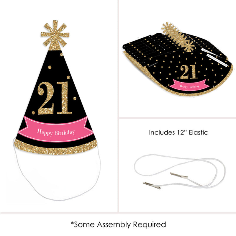 Finally 21 Girl - 21st Birthday - Cone Happy Birthday Party Hats for Adults - Set of 8 (Standard Size)