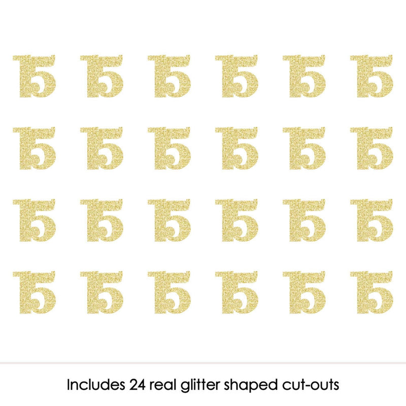 Gold Glitter 15 - No-Mess Real Gold Glitter Cut-Out Numbers - 15th Birthday Party Confetti - Set of 24