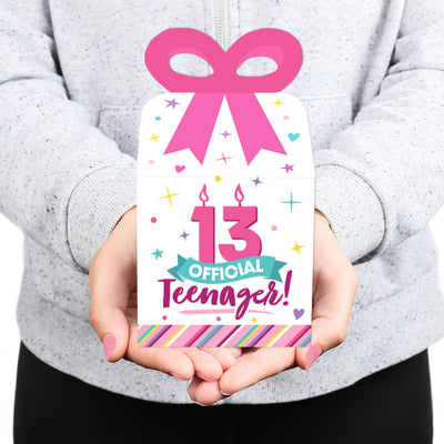 Girl 13th Birthday - Square Favor Gift Boxes - Official Teenager Birthday Party Bow Boxes - Set of 12