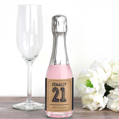 Finally 21 - 21st Birthday - Mini Wine and Champagne Bottle Label Stickers - 21st Birthday Party Favor Gift - For Women and Men - Set of 16